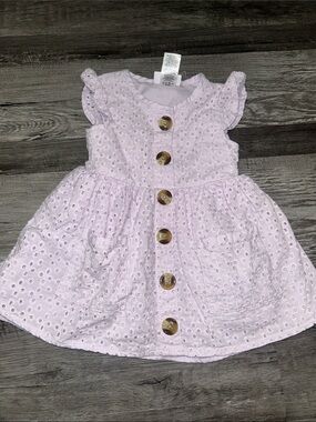 Little Lass Pastel Lavender Eyelet Button Dress